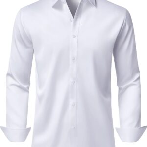 Men’s Dress Shirts Long Sleeve Stretch Wrinkle Free Wedding Formal Business Button Down Shirt