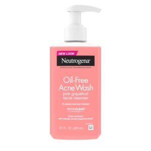 Neutrogena Oil-Free Acne Wash Pink Grapefruit Facial Cleanser – with Salicylic Acid for Clear Skin, Daily Face Wash for Oily & Acne-Prone Skin, Deep Cleansing Treatment, 9.1 fl. oz. Bottle