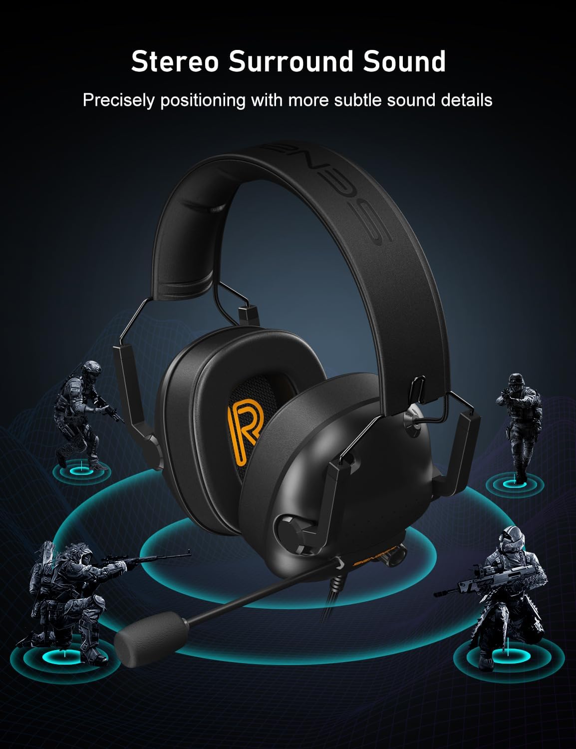SENZER SG500 Surround Sound Pro Gaming Headset with Noise Cancelling Microphone - Soft Memory Foam Padding - Portable Foldable Headphones for PC, PS4, PS5, Xbox One, Switch - Black - Image 2