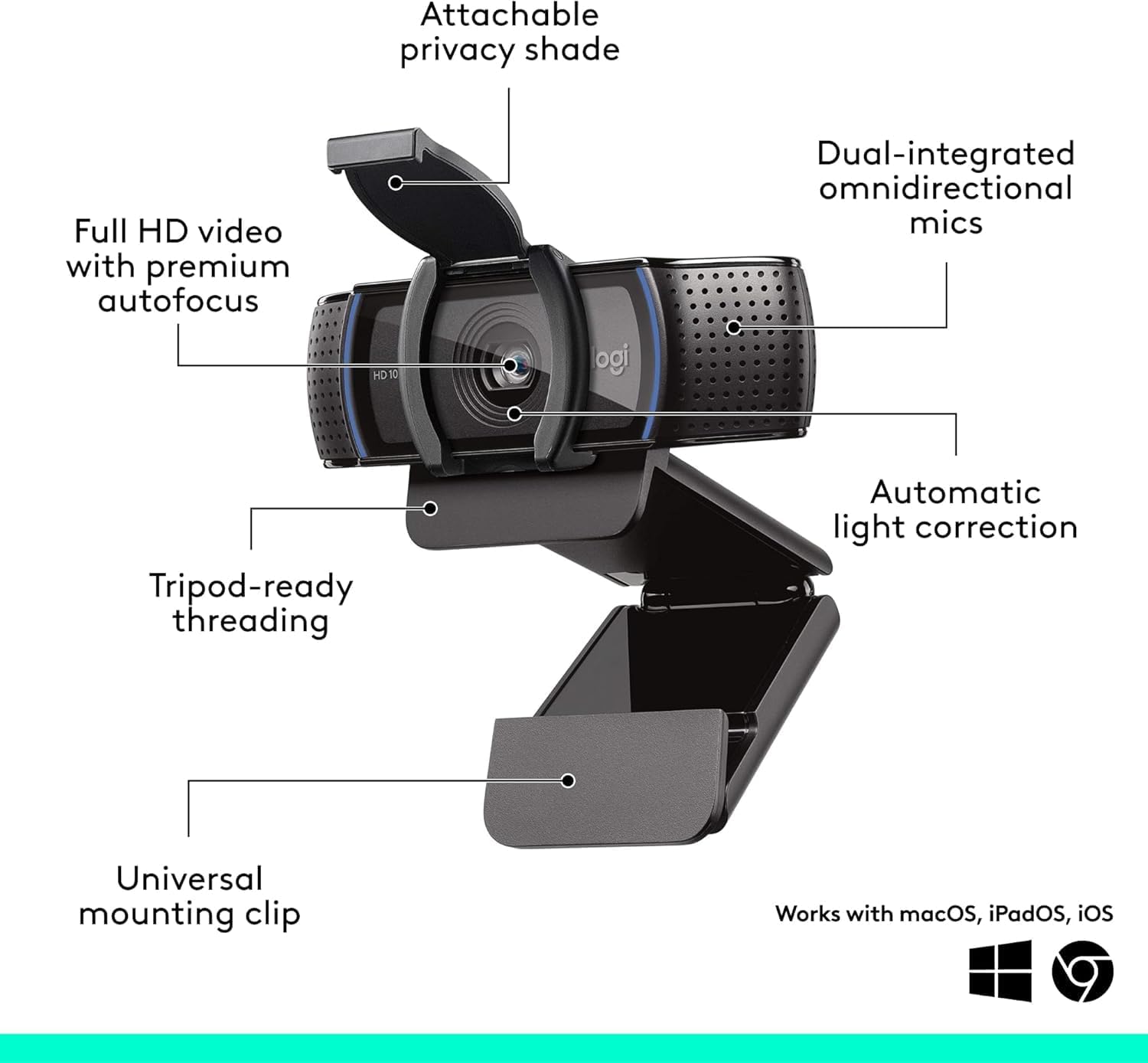 Logitech C920e HD 1080p Mic-Enabled Webcam, Certified for Zoom, Microsoft Teams Compatible, TAA Compliant - Image 9
