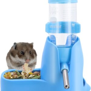 3 in 1 Hamster Hanging Water Bottle Pet Auto Dispenser with Base for Dwarf Hamster Mouse Rat Hedgehog (80ML, Blue)