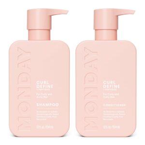 MONDAY HAIRCARE Curl Define Shampoo + Conditioner Set (2 Count) 12 oz Each Nourishes Curls, Tames Frizz, Coconut Oil and Shea Butter Enhance Shine, 100% Recyclable Bottle