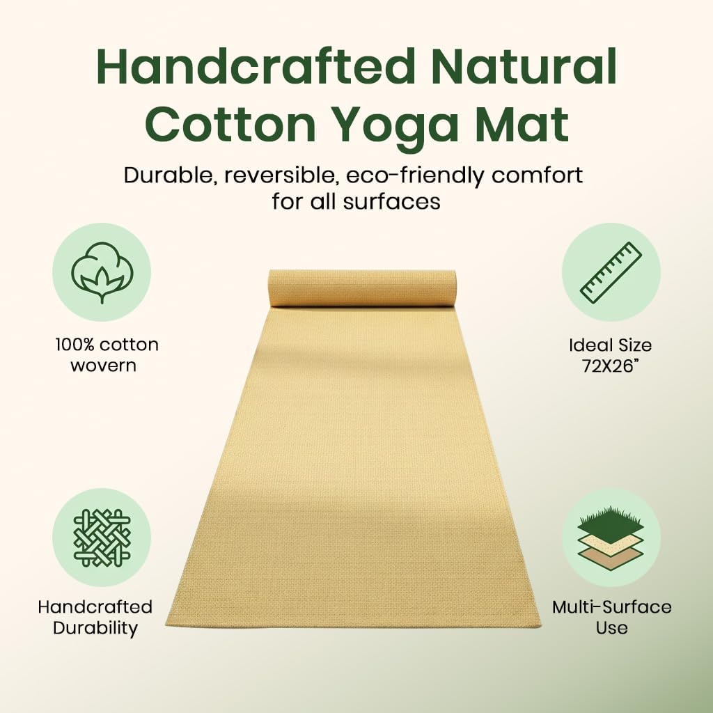 LFH Home Handmade Cotton Yoga Mat Cotton Rug picnic mat For Exercise, Workout, Fitness - Perfect Heavy Quality Eco Friendly Natural Cotton Woven Reversible Yoga Mats for Men & Women - 72x26 Inch. - Image 3