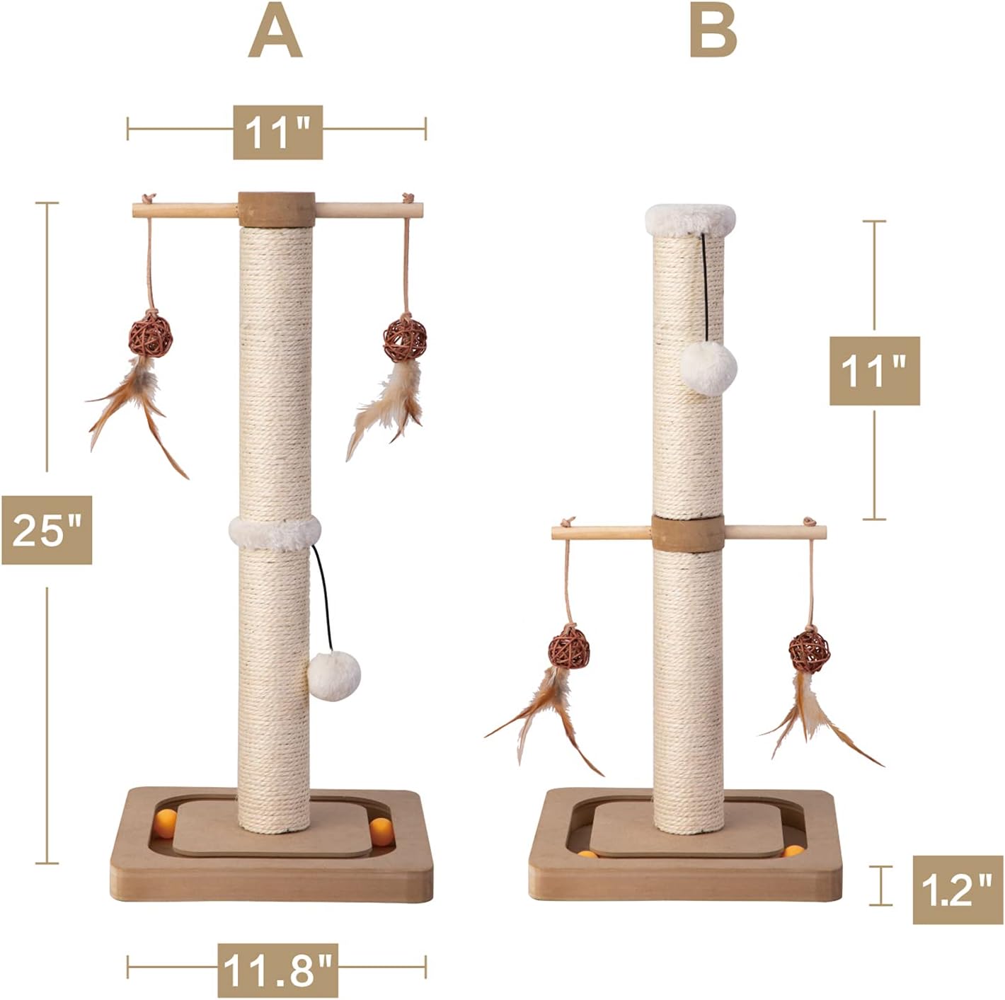 PEEKAB Cat Scratching Post Sisal Scratch Posts for Indoor Kittens and Cats,with Interactive Tracking Toys Suitable for Vertical Scratcher of Small and Medium-Sized Cats 25 Inches Beige - Image 3