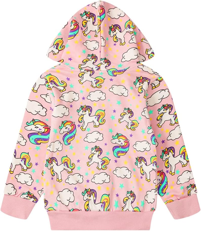RETSUGO Girls Zip Up Hoodie Jacket Toddler Unicorn Rainbow Sweatshirt Kids Hooded Coat Casual Outerwear Size 2-7 Years - Image 3