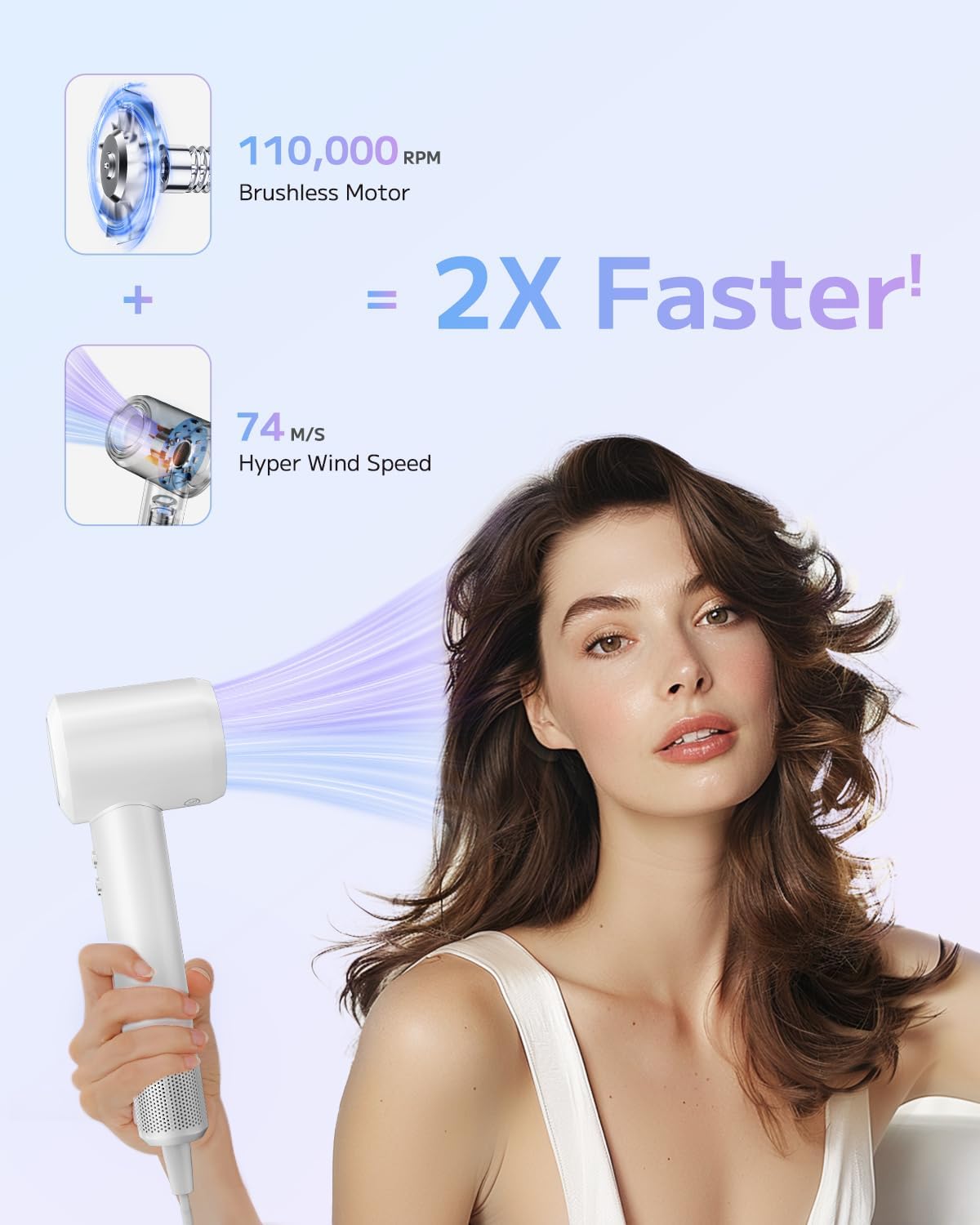Hair Dryer, Ionic High-Speed Blow Dryer for Fast Drying with Brushless Motor, Portable Professional Hair Dryers with Magnetic Concentrator, Quiet Compact Hairdryer for Women & Men, Travel/Home/Salon - Image 2