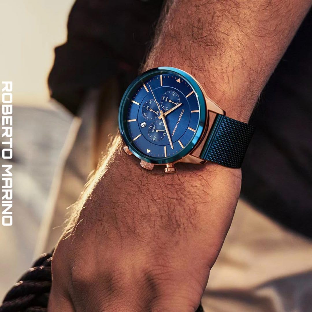 RM3435 Men’s Luxury Wrist Watch – Blue Stainless Steel Japanese Quartz, 3 ATM Water Resistant – Elegant Dress Watches for Men, Vintage Design, Ideal as a Reloj para Hombres - Image 6