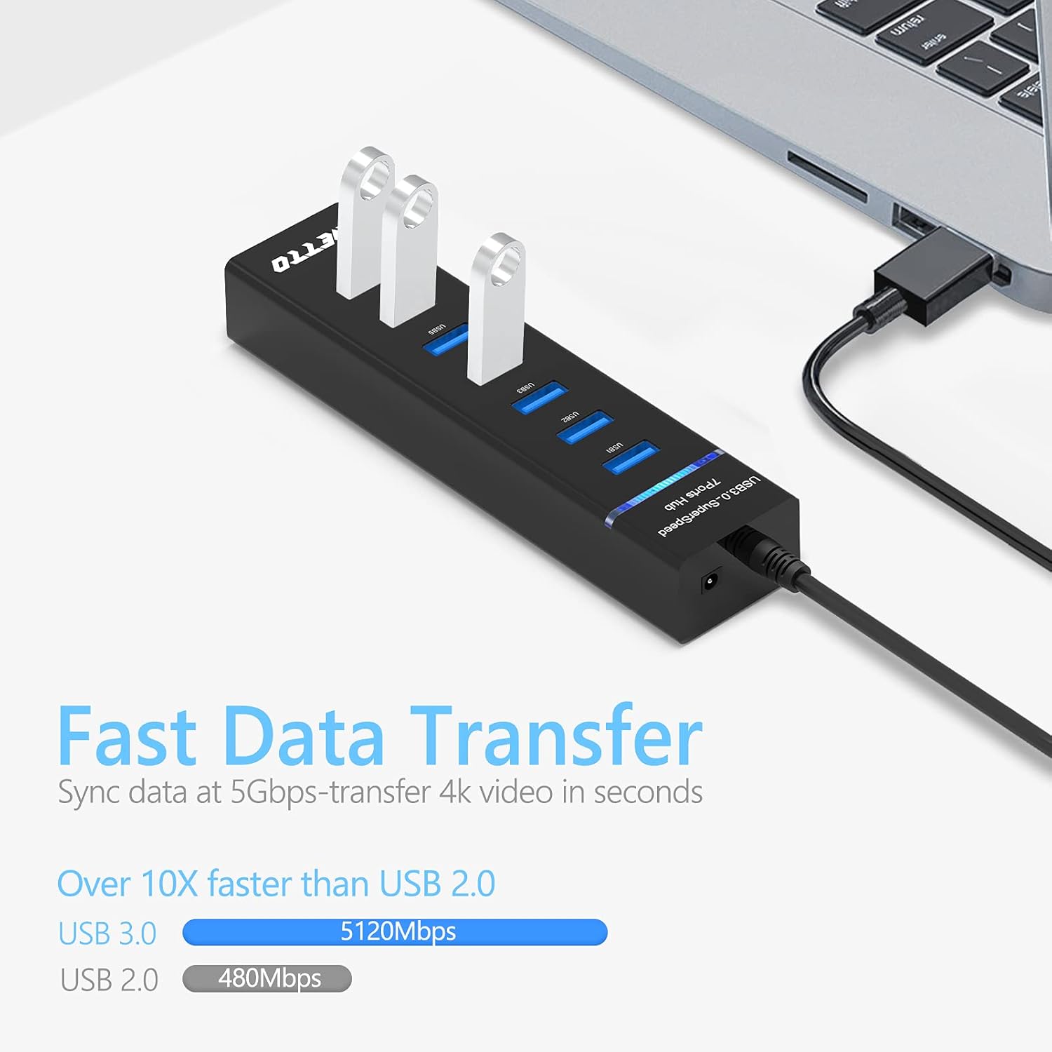 7-Port USB 3.0 Hub, IVETTO Data USB Hub Splitter with 3.3ft Long Cable for Laptop, PC, MacBook, Mac Pro, Mac mini, iMac, Surface Pro and More - Image 2