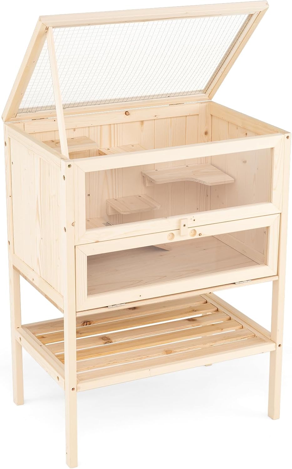 PETSITE 31.5 Inches Freestanding Wooden Hamster Cage, Chew-Proof 2-Layer Hamster House with Full Transparent Viewing, Flip-Top Roof, and Storage Shelf, Ideal for Dwarf Hamster and Gerbils - Image 2