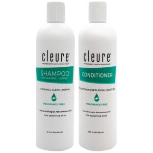 Cleure Shampoo and Conditioner Set Sulfate Free, Fragrance Free for Sensitive Skin – Volumizing Shampoo & Hydrating Conditioner (12 Oz each, Pack of 2)
