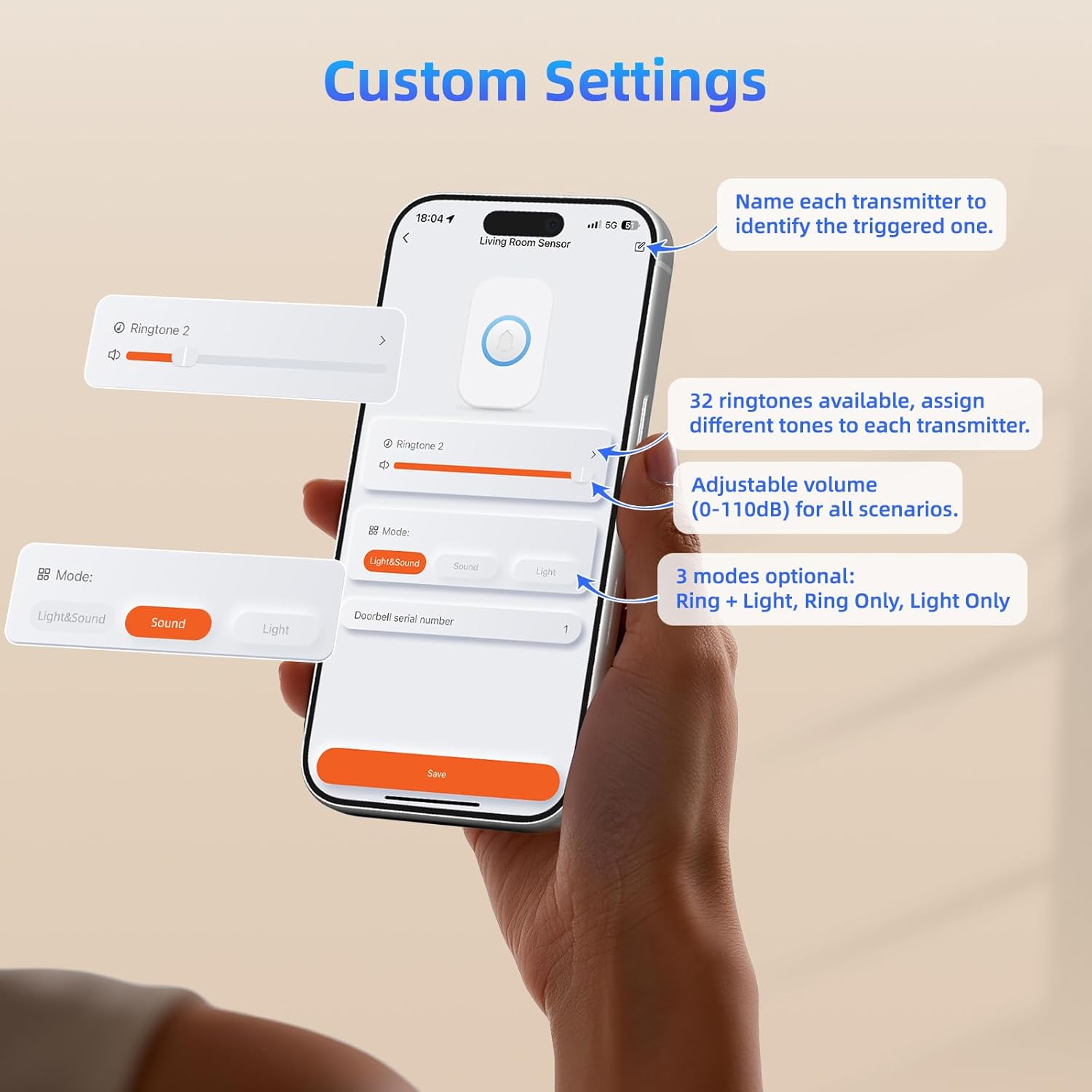 WiFi Sensor, Smart Motion Detector Kit with Phone App Alerts, Includes Gateway Hub, PIR Motion Sensor, Doorbell Button, Door Sensor, DIY Burglar Alarm for Home Business Apartment (Only 2.4GHz) - Image 7