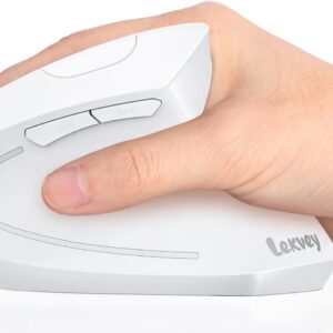 Lekvey Ergonomic Mouse, Vertical Wireless Mouse, Rechargeable 2.4G Optical Carpal Tunnel Mice with USB Receiver: 1000/1200/1600 DPI, 6 Buttons, for Laptop, Computer, Mac, PC, Desktop, Notebook, White