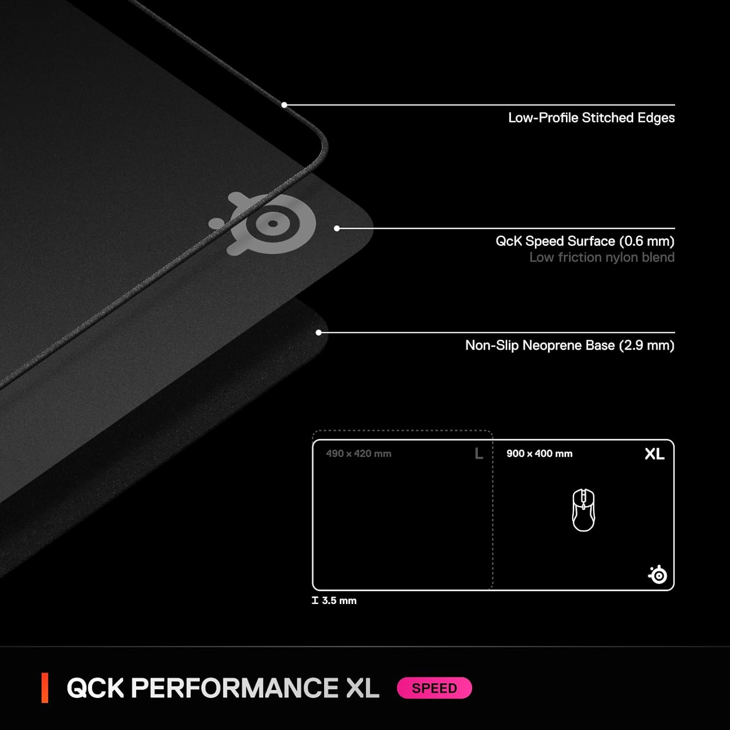SteelSeries QcK XL Performance Speed Gaming Mousepad — Extra Density for a Smooth Glide — Low-Profile Edge Stitching — Non-Slip Neoprene Rubber Base — 15.75 x 34.43 inch — FPS, MOBAs, RTS, MMO - Image 7