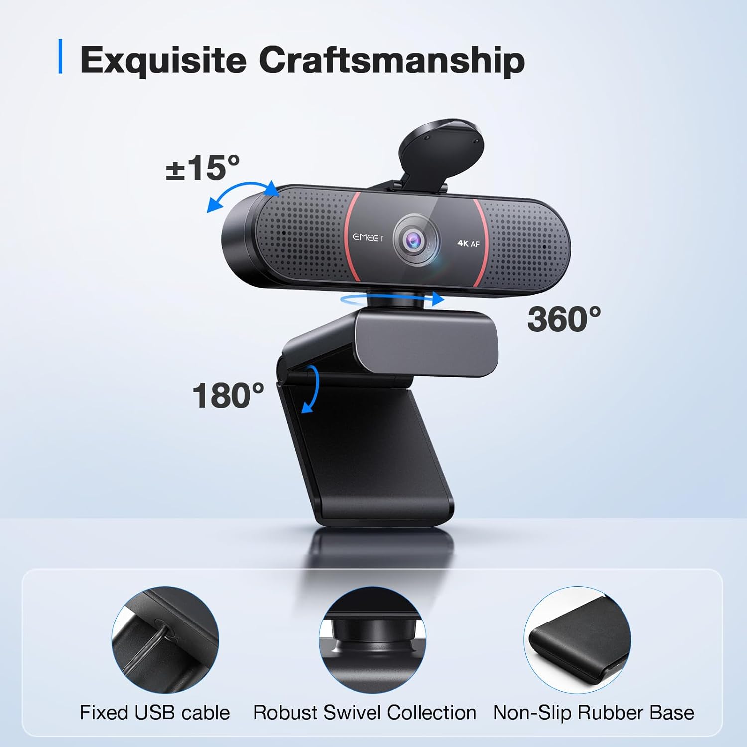 EMEET C960 4K Webcam for PC, 4K UHD CMOS Sensor, PDAF Auto Focus, Dual Omnidirectional Mics, Auto Light Correction, 73° FOV, Plug&Play Webcam w/Privacy Cover, Works w/Zoom/Teams/Skype/Google Meet - Image 9