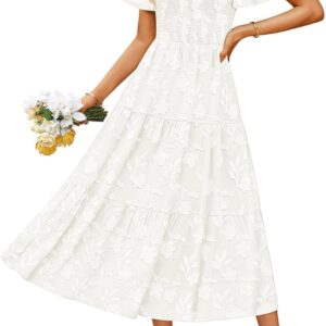 ZESICA Women‘s Summer Boho Floral Midi Dress 2026 Casual Short Sleeve Square Neck Flowy Beach Vacation Long Dress