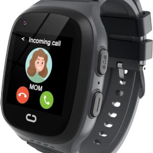 4G Kids Smart Watch Boys with GPS Tracker Location Video Call Cell Phone SOS Calling Voice Chat Camera Alarm Clock Touch Screen SmartWatch Gifts for Age 5-12 Kids (Black)