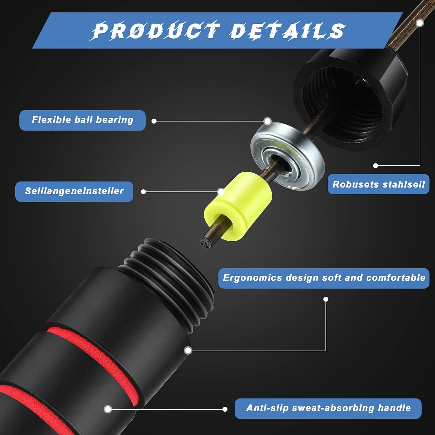 Junkin 12 Pieces Jump Ropes for Fitness with Ball Bearings Speed Jumping Adjustable Skipping Rope with Foam Handles Exercise Stuffer for Men Women Cardio Training Slim Body - Image 2