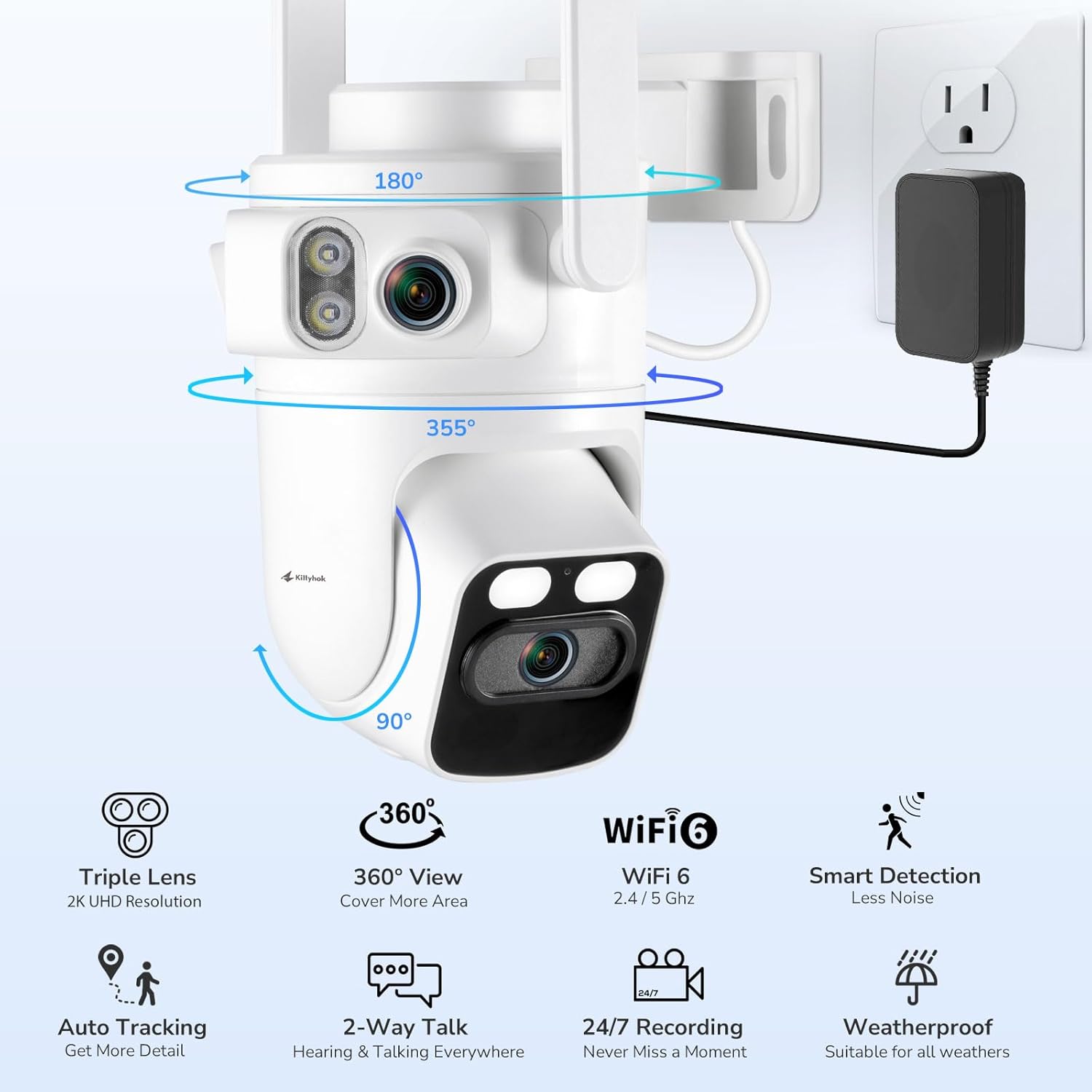 Home Security Camera System Wireless, Triple Lens 2K Security Cameras Wireless Outdoor with 360° Pan & Tilt, Motion Detection, Auto Tracking, 2.4/5GHz WiFi, Night Vision, 16CH NVR with 500GB HDD - Image 2
