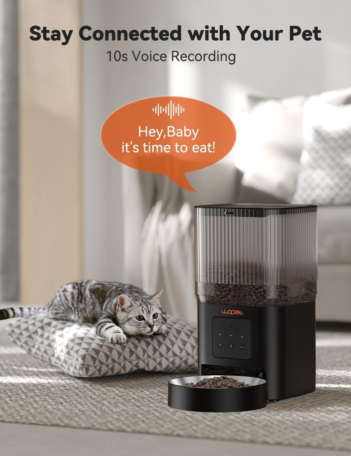 WOPET Automatic Cat Feeder, 5G&2.4G Smart WiFi Pet Feeder with App Control, 4L Capacity, 1–10 Meals per Day, Slow Feeding Mode, 10s Voice Recorder, Timed Cat Food Dispenser for Cats & Small Dogs - Image 4