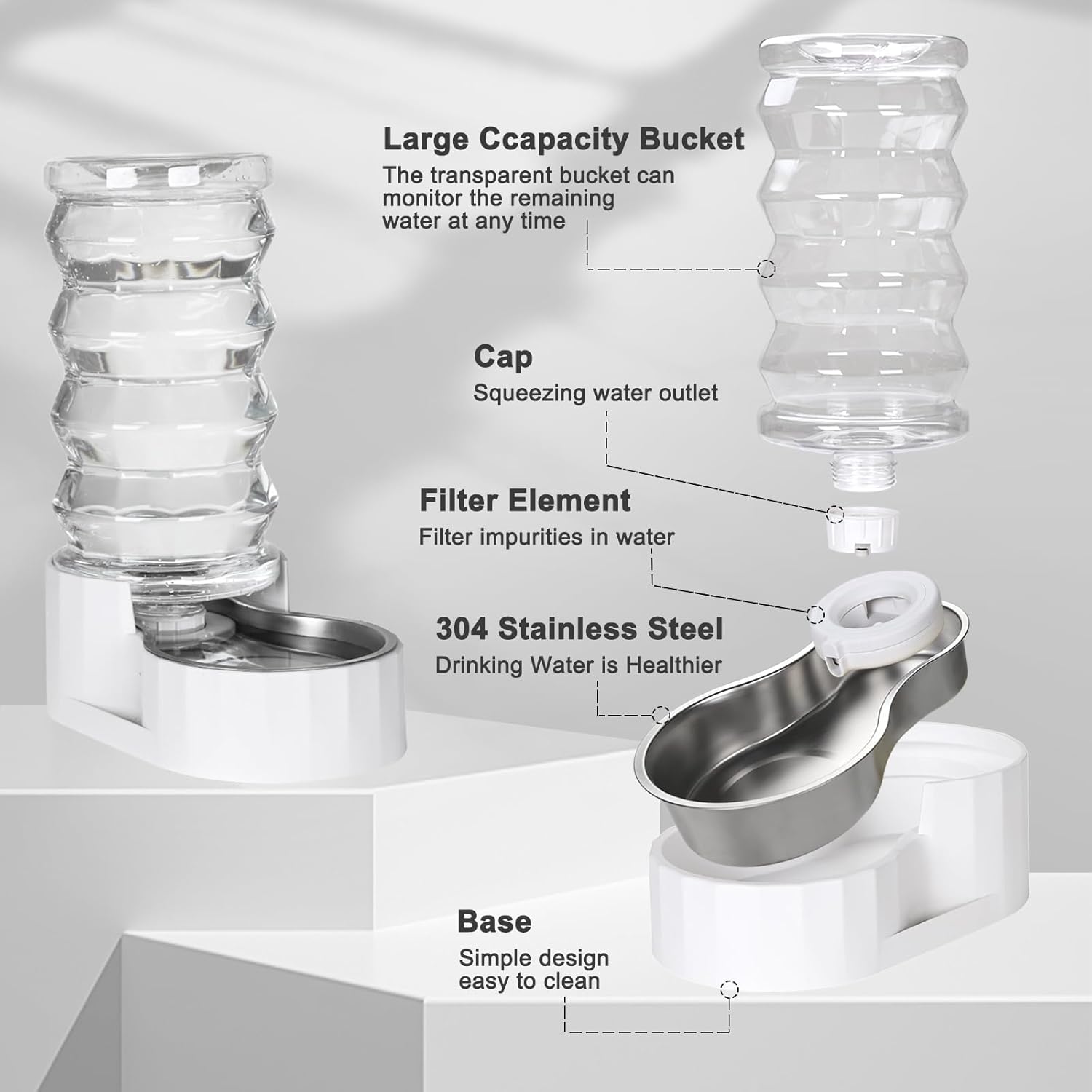 RIZZARI 8L Stainless Steel Gravity Pet Water Dispenser – Auto-Refill Waterer with Filtered Hydration Design for Dogs & Cats, Fresher Daily Drinking for Multi-Pet Homes & Indoor Spaces - Image 3