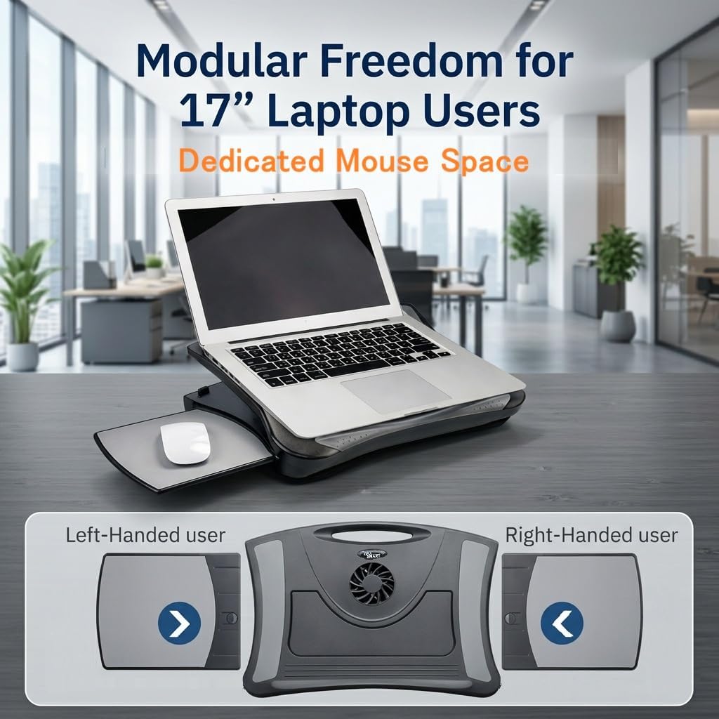 MAX SMART Laptop Lap Pad Laptop Stand with Attached Mouse Pad, Cushion and USB Cooling Fan, Non-Slip Heat Shield Tablet Computer Stand for Sturdy Work Station for Home, Office, Bed Sofa, Couch and Car - Image 3