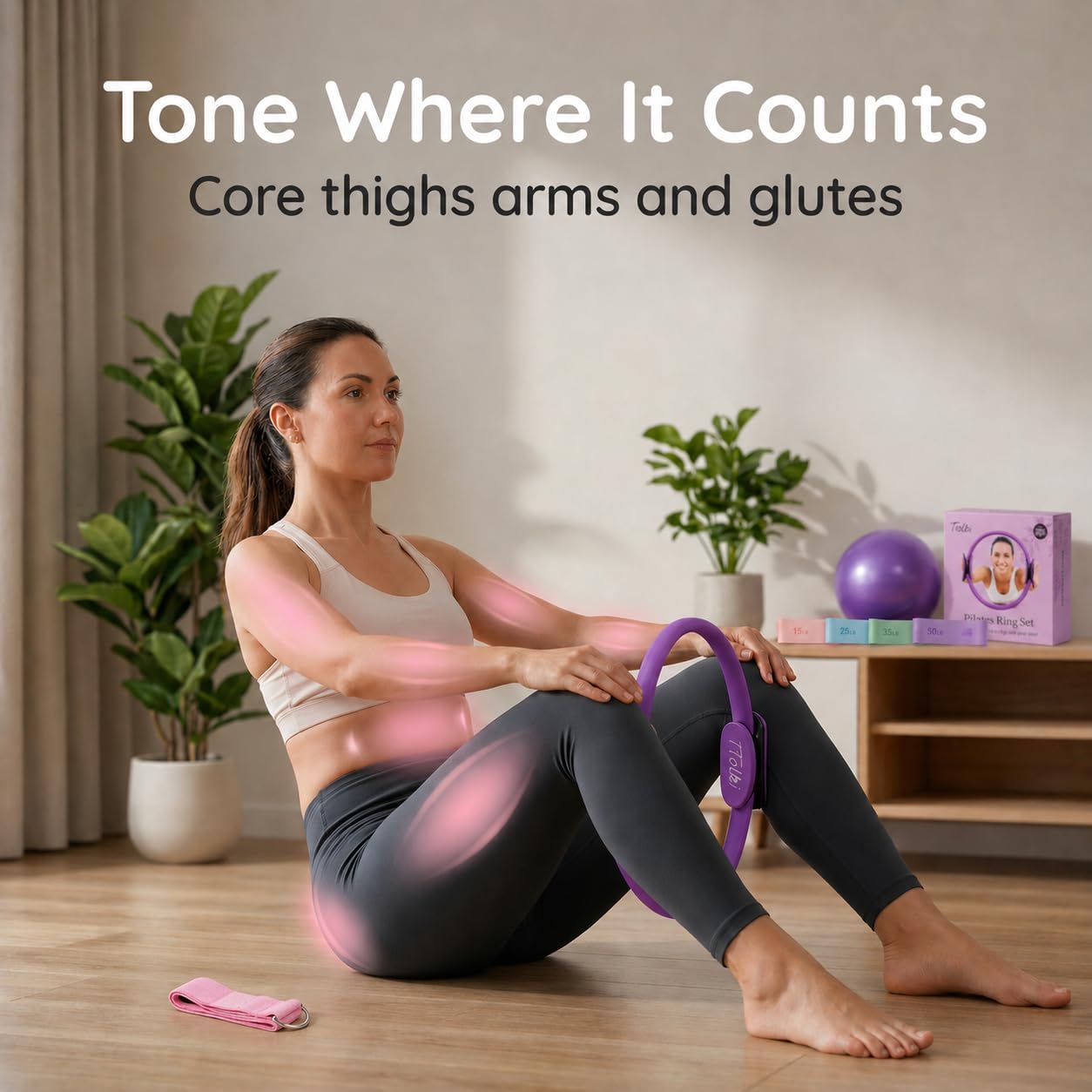 TTolbi Pilates Equipment Kit - Pilates Ring and Ball Set, Home Pilates Workout Kit for Women with Essential Accessories for At Home Workouts to Tone, Strengthen, Balance & Improve Flexibility - Image 3