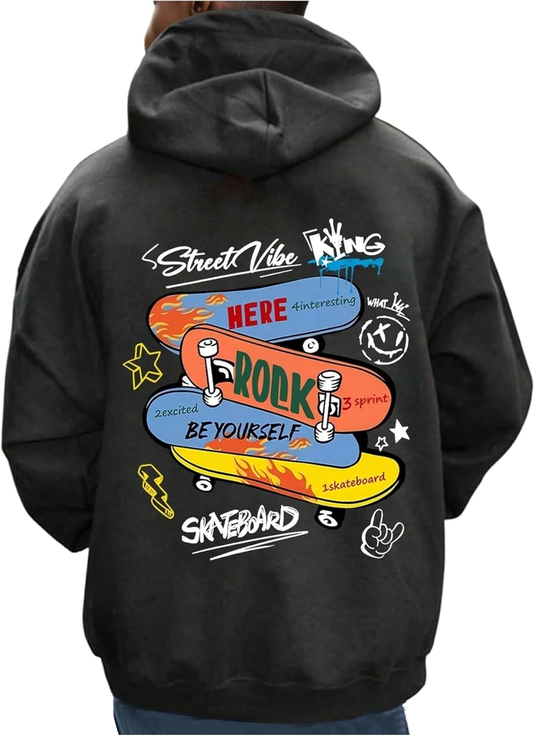 SweatyRocks Boy's Skateboard Graphic Hoodies Cartoon Sports Printed Sweatshirts Cool Pullover Tops