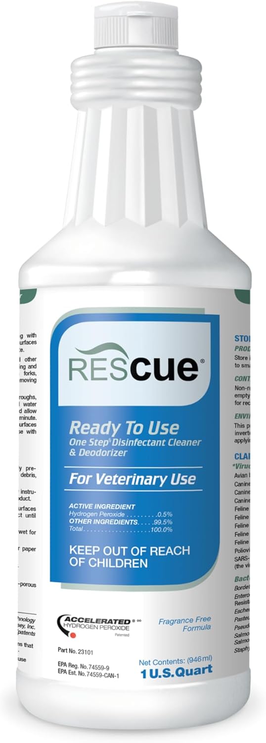 REScue One-Step Ready-to-Use Disinfectant Cleaner & Deodorizer – For Veterinary Use, Animal Shelters, Pet Foster Homes, Kennels, Litter Box – 32 Ounce RTU (Spray Nozzle NOT Included)
