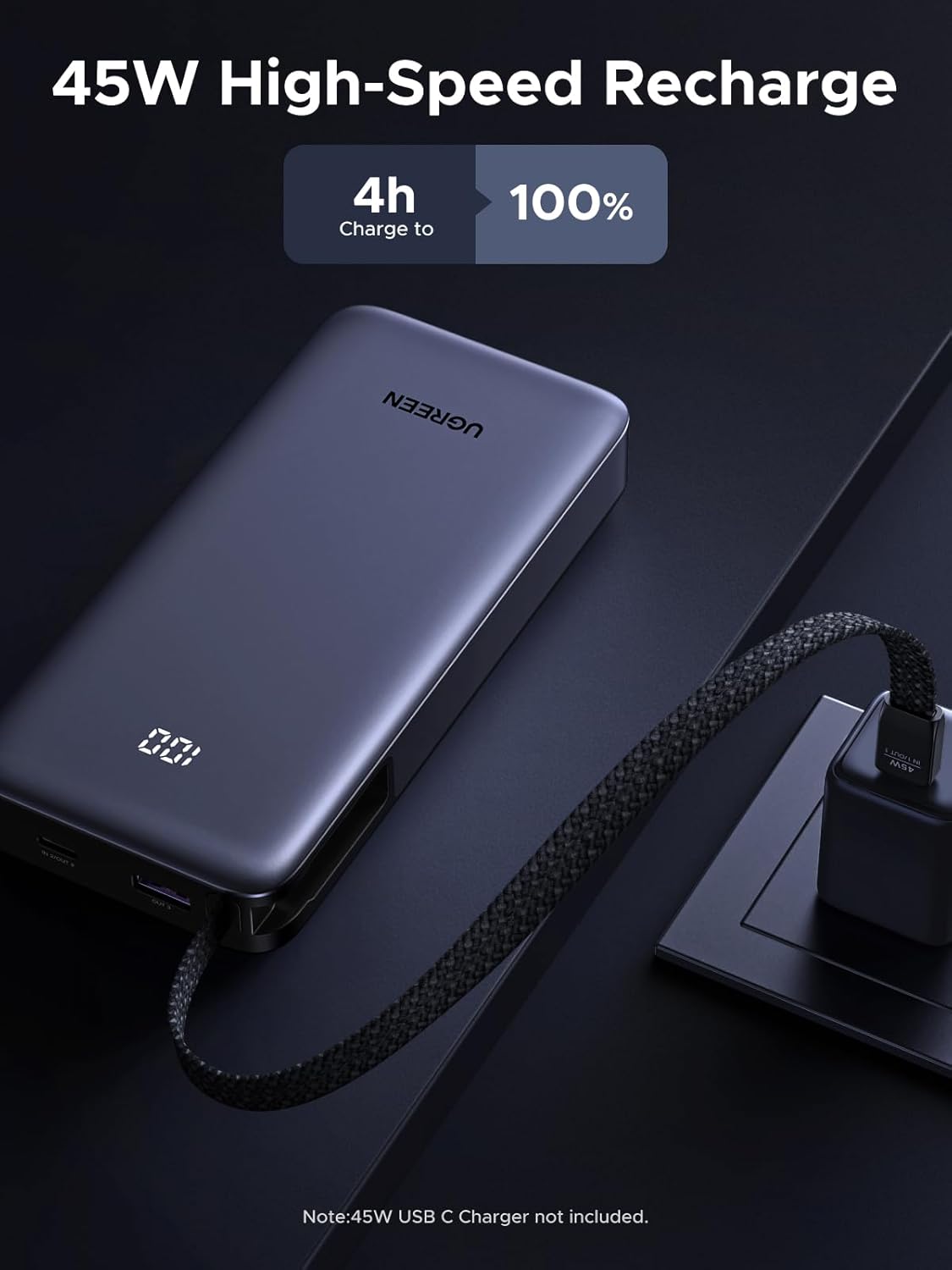 UGREEN Nexode Power Bank 20000mAh 45W with Built-in Cable, Fast Charging Portable Charger for iPhone 17 Pro/Samsung S26 Ultra/iPad Pro, 3-Port External Battery Pack with Digital Display, Travel Ready - Image 8