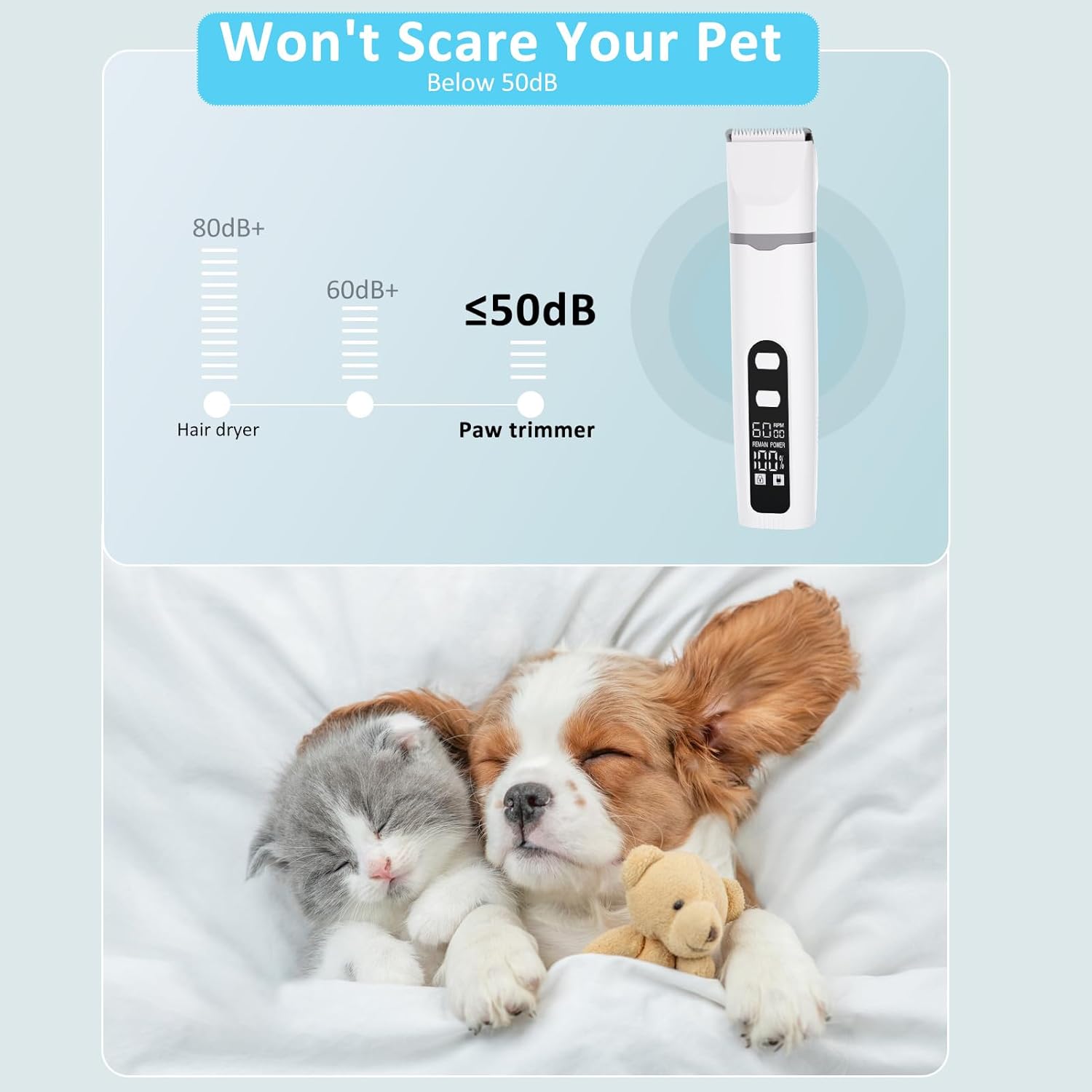 Dog Clippers for Grooming, 4 in 1 Dogs Paw Trimmer Pet Grooming Kit, Low Noise Dog Shavers with Nail Grinder Quiet, Rechargeable Cordless Electric Pets Clippers, 2-Speed Pet Hair Trimmer for Dogs Cat - Image 3