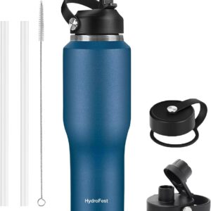 40oz Water Bottles Insulated with Straw,Leak Proof Water Bottles Fit in Car Cup Holder，Mens Water Bottle Stainless Steel for Gym,Hiking,Travel,Bpa free,Navy Blue