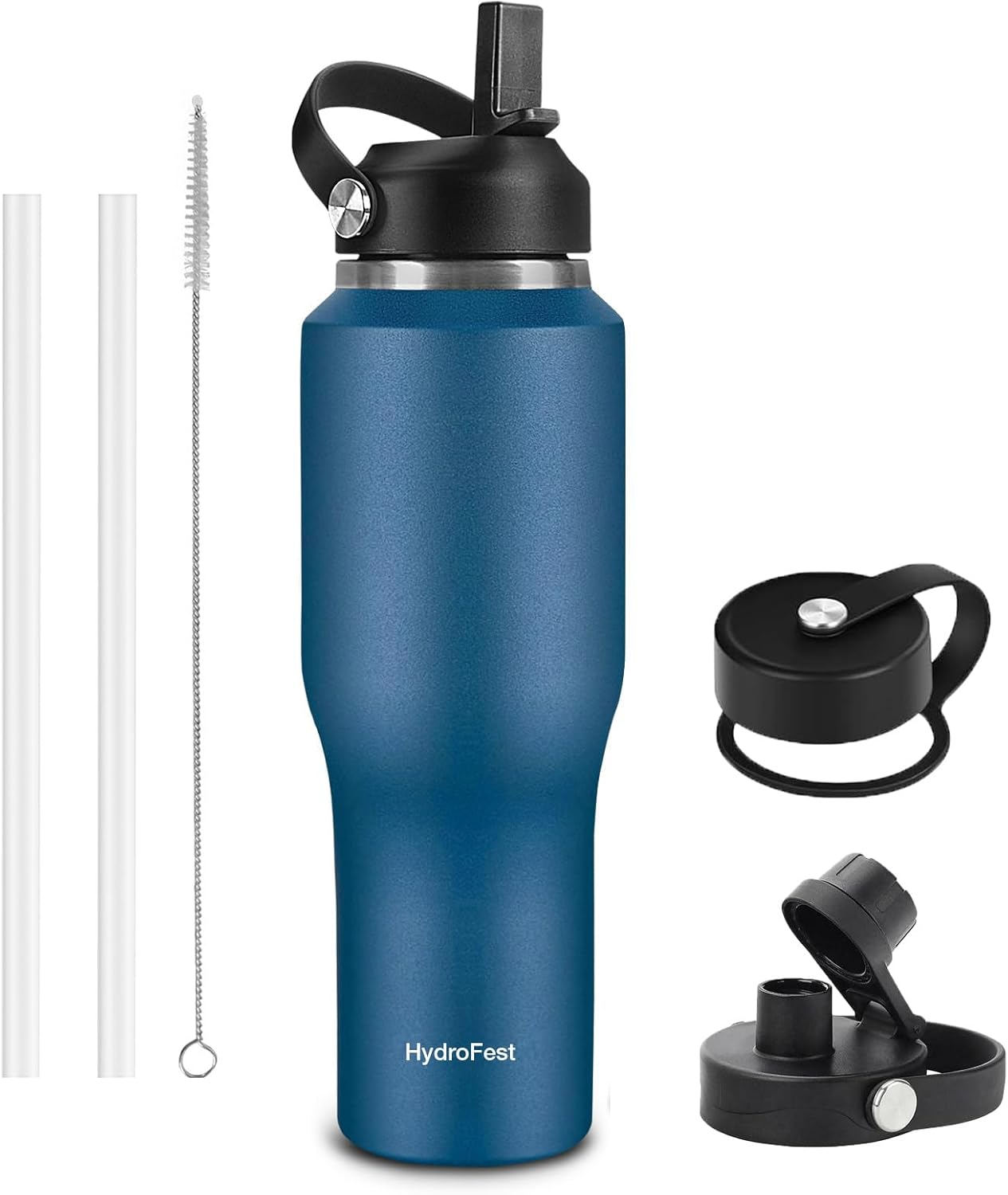 40oz Water Bottles Insulated with Straw,Leak Proof Water Bottles Fit in Car Cup Holder,Mens Water Bottle Stainless Steel for Gym,Hiking,Travel,Bpa free,Navy Blue