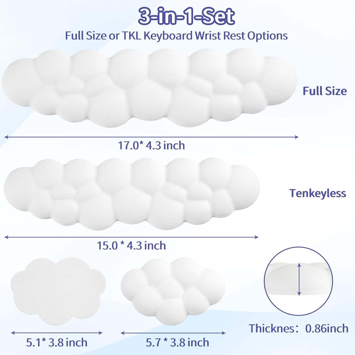Sushret Cloud Wrist Rest Keyboard, Cloud Keyboard Wrist Pad Set with PU Leather Memory Foam, Cute Arm Rest for Palm Support, PC/Gaming Desk Accessories/Office Setup/Computer Hand Cushion - White - Image 7