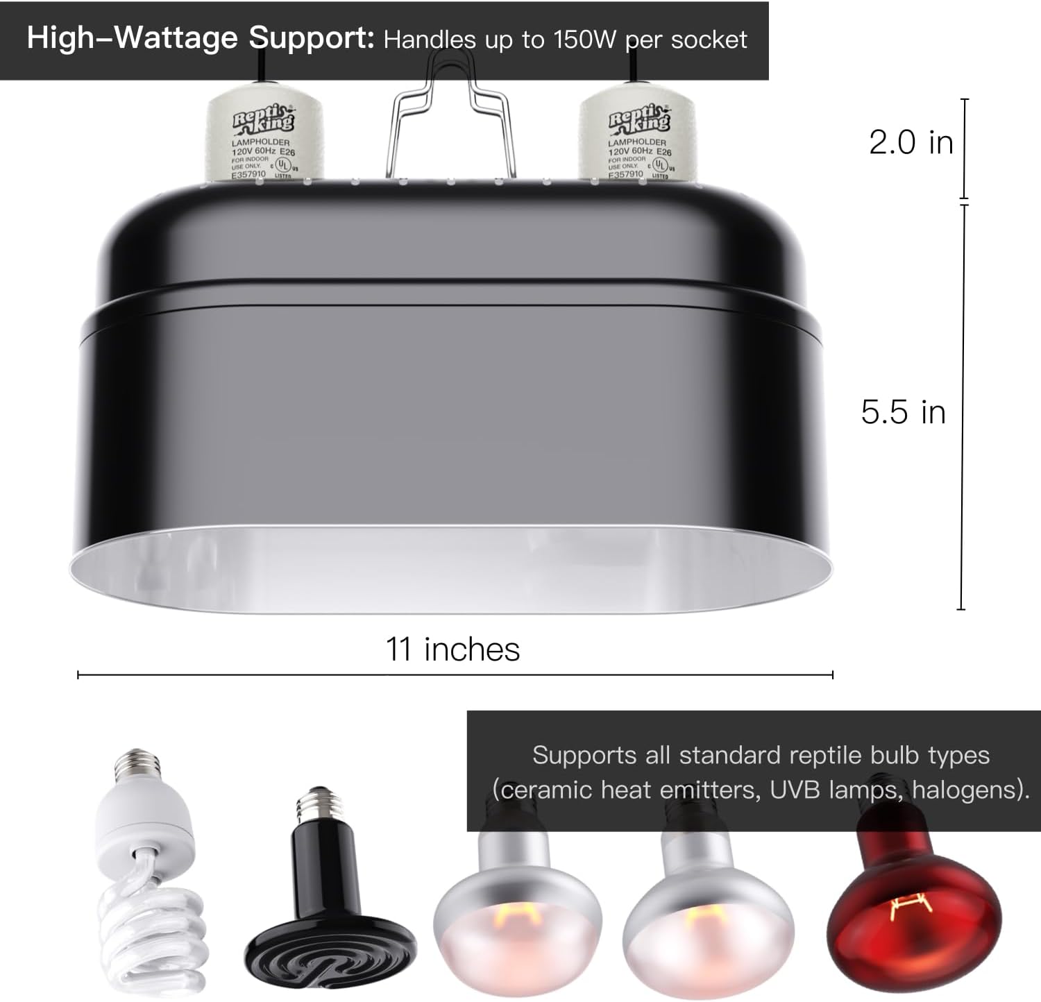 Reptile Dual Light Fixture, Double Deep Dome for Reptile Light/Heat Lamp/UVB Light, Snap-on Lamp Fixture Holder for Beared Dragon/Snake/Turtle/Lizard Tank Accessories - Image 3