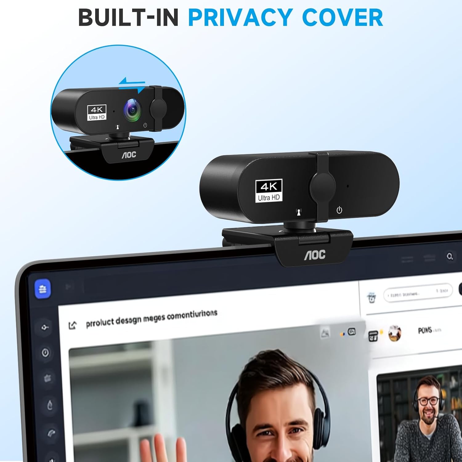 AOC 4k Webcam for PC with Microphone, Computer Camera with Noise Cancellation, Privacy Cover, 99° FOV, Plug & Play USB Webcam for Streaming, Conferencing, Zoom, Skype, Facetime, Laptop, PC, Skype - Image 6