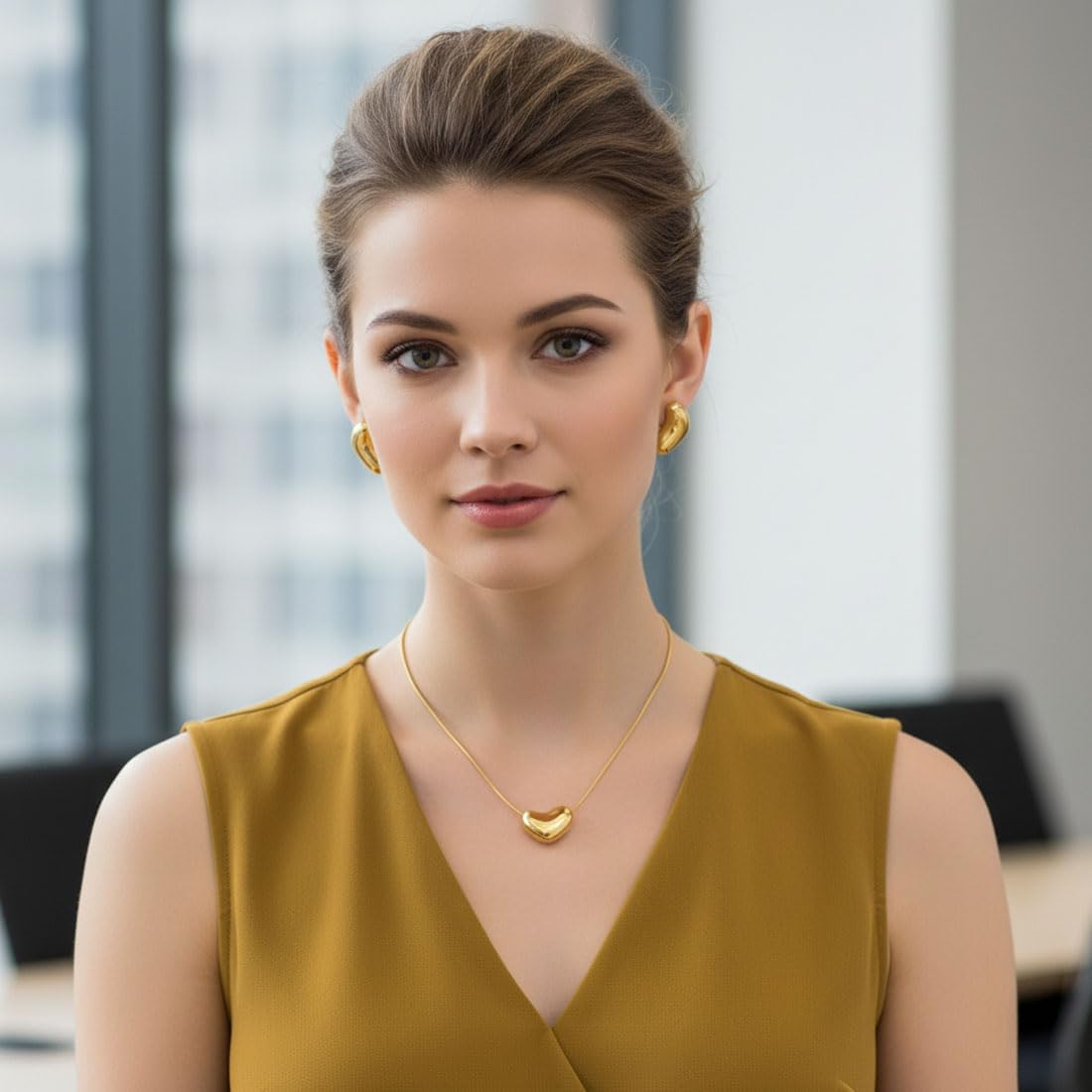 Modern Minimalism Earrings/Necklace Dainty 18k Gold Plated Pendant Necklace Earrings Trendy Heart Jewelry for Women - Image 7