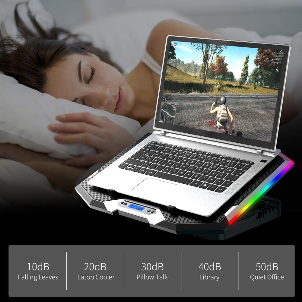 ICE COOREL Gaming Laptop Cooling Pad 15-17.3 Inch, Laptop Fan with 6 RGB Cooling Fans, Laptop Cooling Stand with 6 Height Adjustable, Laptop Cooler with LCD Screen, 2 USB Ports, Phone Stand - Image 5