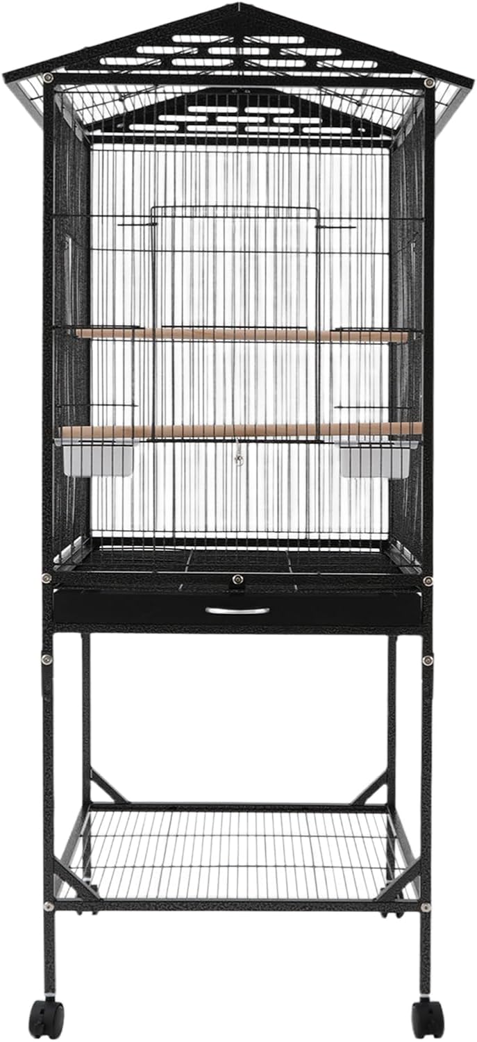 Extra Large Bird Cage, 49Inch Wrought Iron Bird Cage 360° Full Hollow Design with Universal Wheels for Parakeets Canaries Cockatiels Lovebirds 18.11×18.11×49.21 Inch (Black) - Image 8