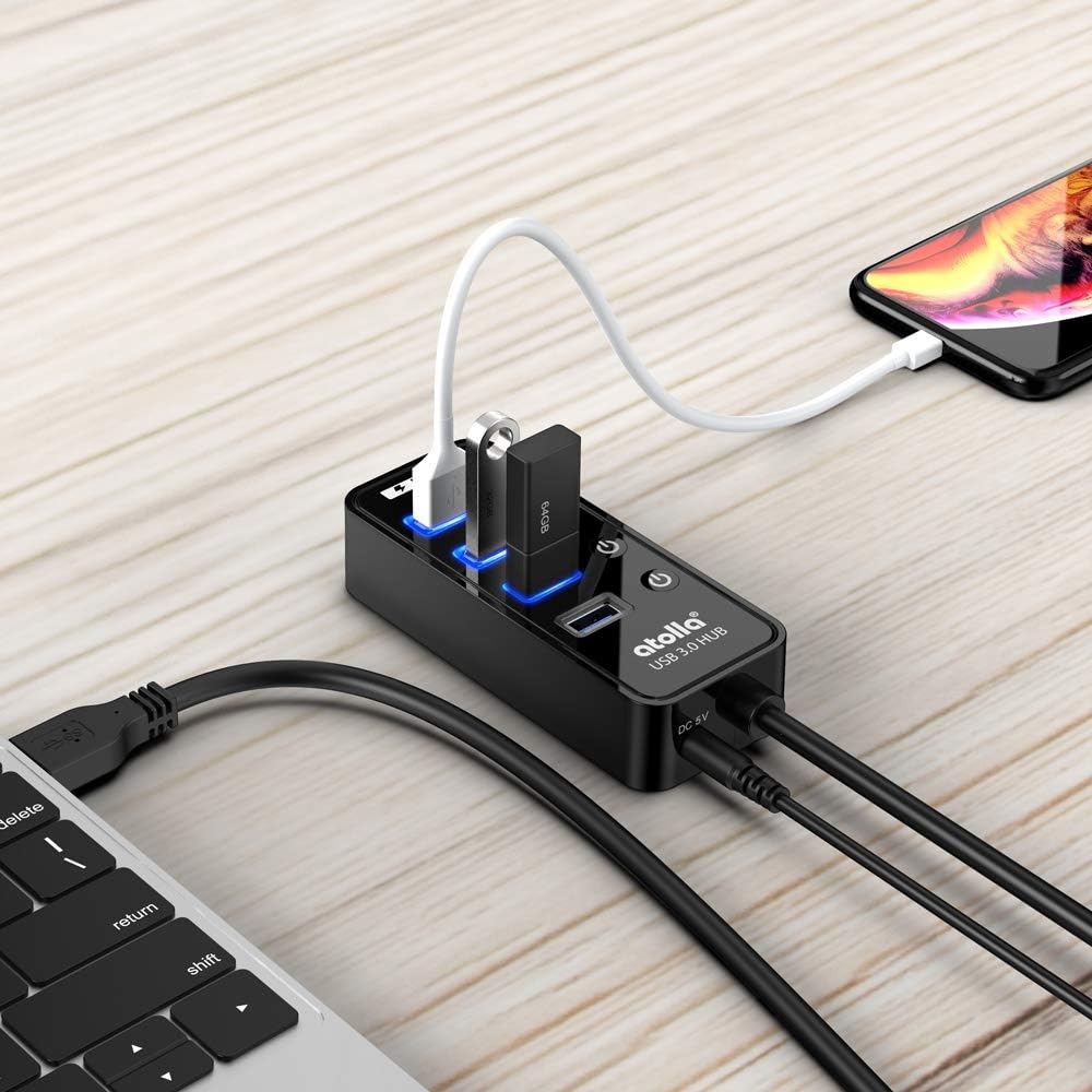 Atolla 4-Port USB 3.0 Hub with 4 Data Ports, 1 Smart Charging Port, Individual On/Off Switches and 5V/3A Adapter - Image 7