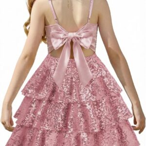 GRACE KARIN Girls Sequin Formal Dresses Kids Party Special Occasion Fancy Dress Tie Back 3 Layer Prom Graduation Outfits