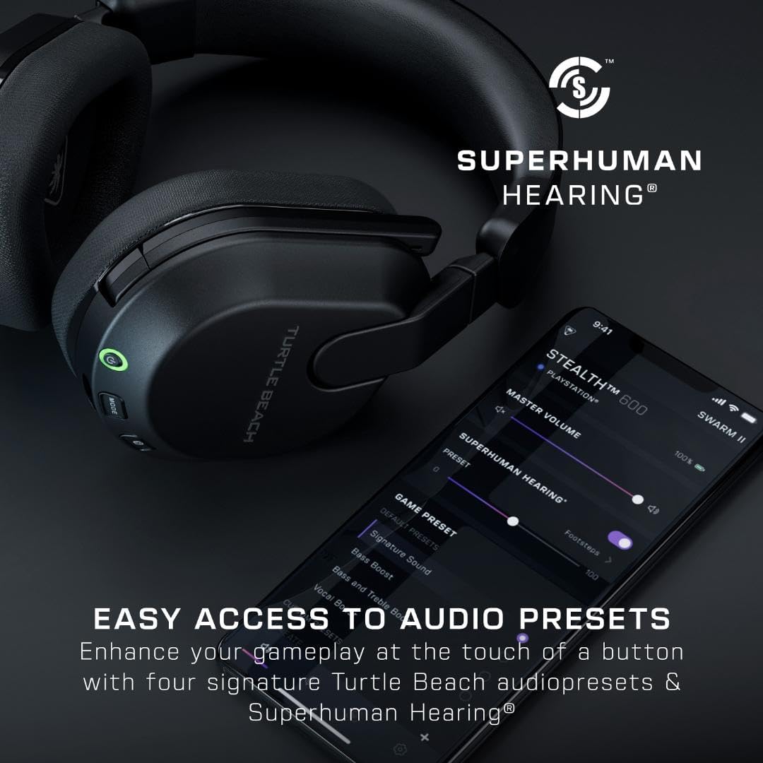 Turtle Beach Stealth 600 Wireless Multiplatform Amplified Gaming Headset for PS5, PS4, PC, & Mobile – Bluetooth, 80-Hr Battery, Noise-Cancelling Flip-to-Mute Mic, 50mm Speakers – Black - Image 9