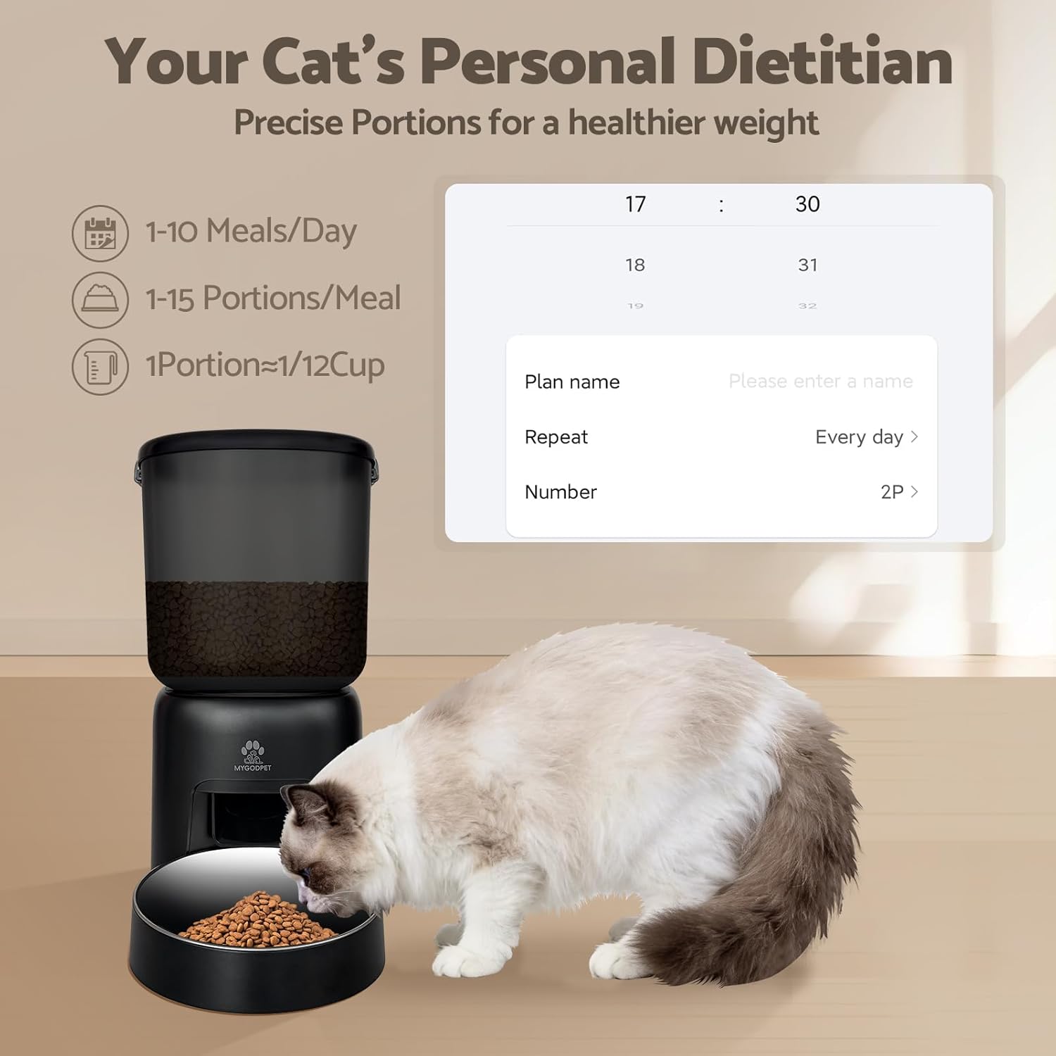Automatic Cat Feeder, 5G WiFi Auto Cat Food Dispenser with Desiccant Bag, 5L Timed Pet Feeder with Free APP Service, Adjustable Portions Down to 1/12 Cup, Up to 10 Meals Per Day, Dual Power Supply - Image 5