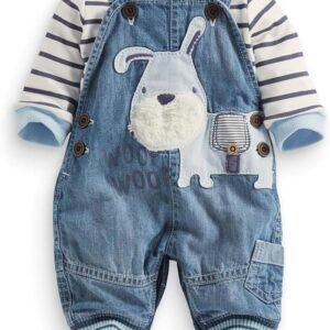Cute Baby Boy Clothes Suit Toddler Boys’ Striped long Sleeve T-Shirt+Denim Overalls Jumpsuit Pants Outfits Sets
