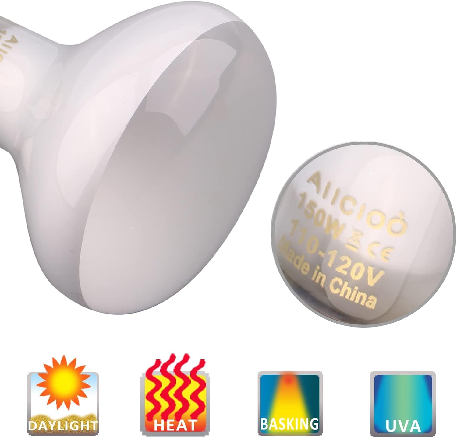 Aiicioo Reptile Basking Light Bulb - 150W Reptile Heat Lamp 2 Pack UVA Daylight Amphibians Basking Bulb for Bearded Dragon Turtle Hermit Crab Gecko Lizard Chicken - Image 3
