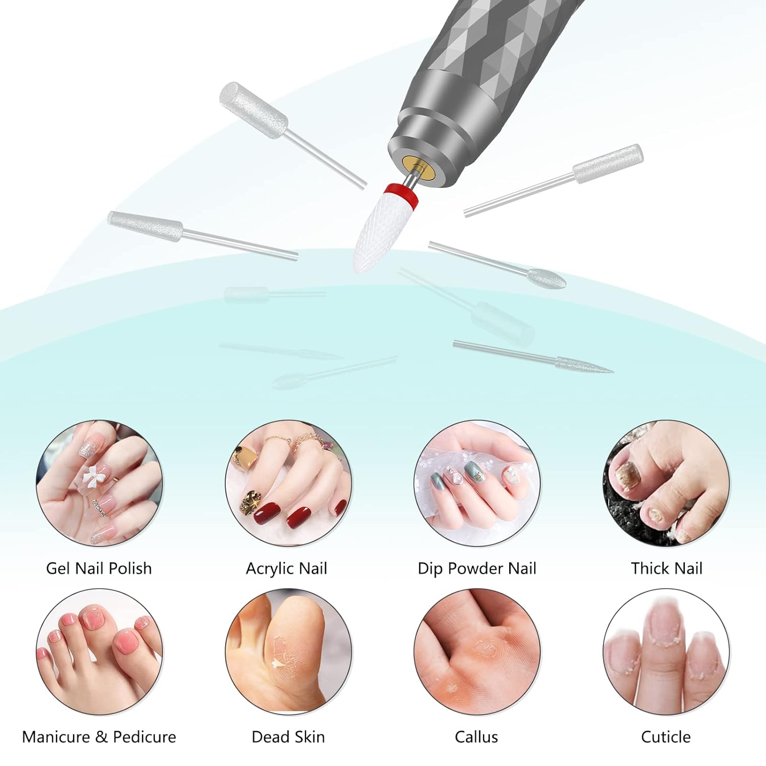 Electric Nail Drill Machine Professional, Rechargeable Cordless Nail File with Bits Kit for Acrylic Gel Dip Nails, Efile Manicure and Pedicure Kit for Home Salon Grinding Polishing Removing, Gray - Image 3