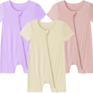 Baby Romper 3 Pack Bamboo Rayon Footless Short Sleeve Zipper Romper