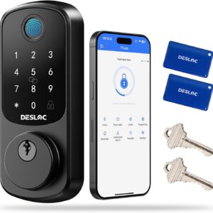 DESLOC Smart Door Lock B200, Smart Deadbolt Lock, Keyless Entry Door Lock, Fingerprint Smart Lock, Smart Locks for Front Door, App Control, Touchscreen Keypad Deadbolts,12-Month Battery, BHMA Grade3