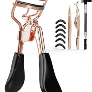 Kaasage Eyelash Curler for Lift and Curl, Professional Stainless Steel Makeup Eyelash Tool with Ergonomic Handle & 6 Replacement Pads for Long-Lasting Results