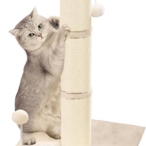 Marchul Cat Scratching Post with Wide-Base, Heavy Duty Thick, Sisal Cat Scratcher Posts 26.7 Inches with Hanging Ball for Kittens Medium Cats and Multiple Cats Households