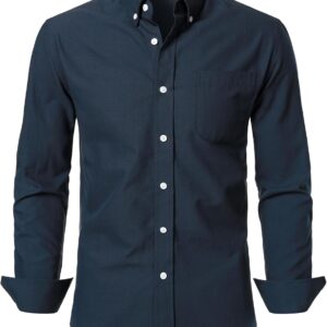 JEMITOP Men’s Classic Lightweight Oxford Button Down Collar Shirts Business Casual Long Sleeve Dress Shirt with Pocket